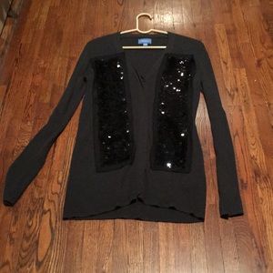 Vera Wang gray black sequin cardigan sweater Sz S